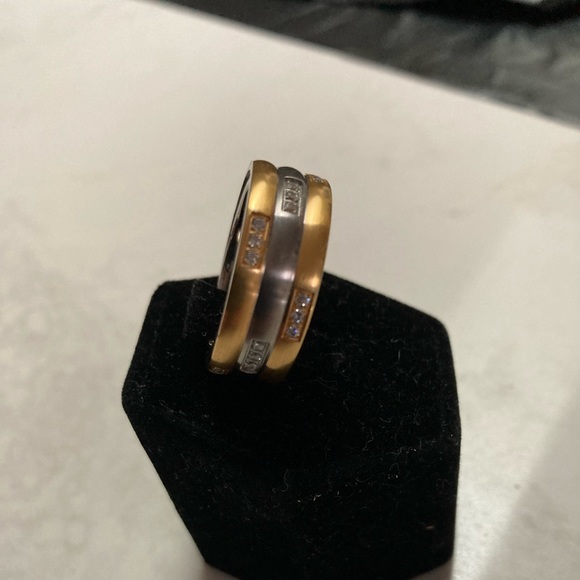 Titanium Spinner band 14GP outer edges CZ - 3 rows 4 batches of 3 CZ per row Sz9 - Picture 4 of 7